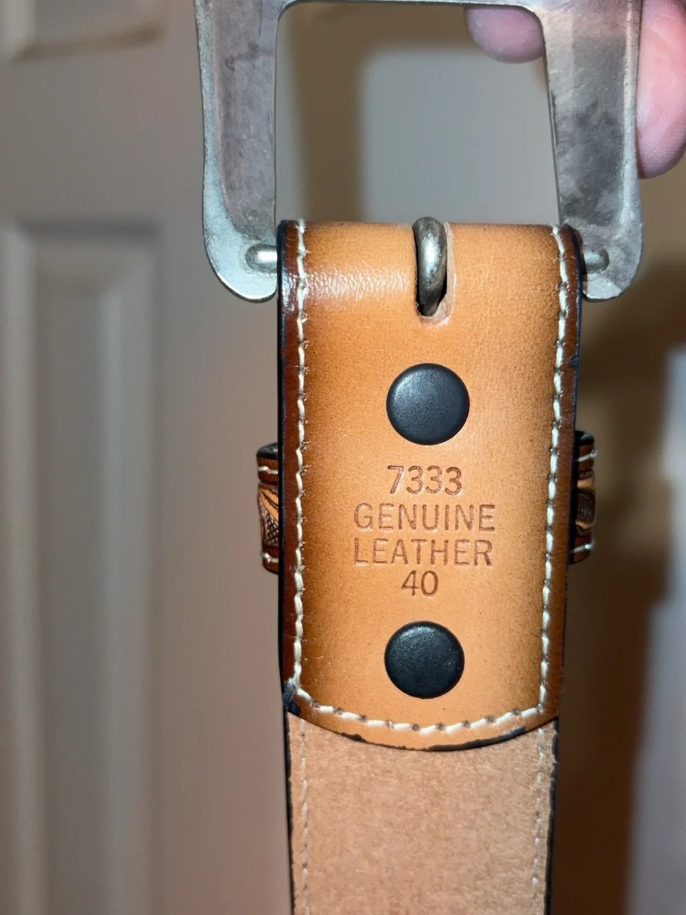 Men’s Tan Leather Western Belt with Decorative Silver Buckle